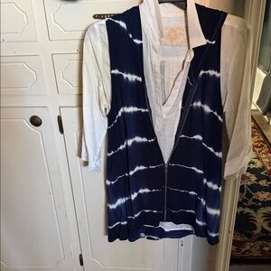 Cable & Gauge Navy and White Tie Dye Vest with Hood
